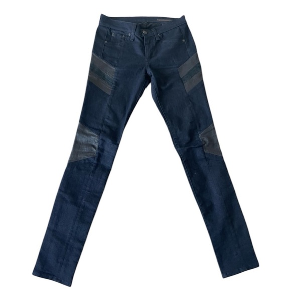 RAG & BONE Halifax Leather-Panel Motocross Jeans, Midnight - Picture 1 of 7